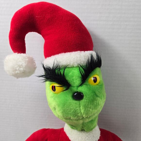 Vintage 1983 Coleco Dr Suess Santa Grinch Plush with Bushy Eyebrows Hard Eyes - Picture 3 of 16